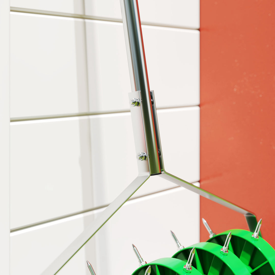 Plænelufter til græsplæne 45 cm bred manuel plænelufter med 30 jernpigge stål mørkegrøn