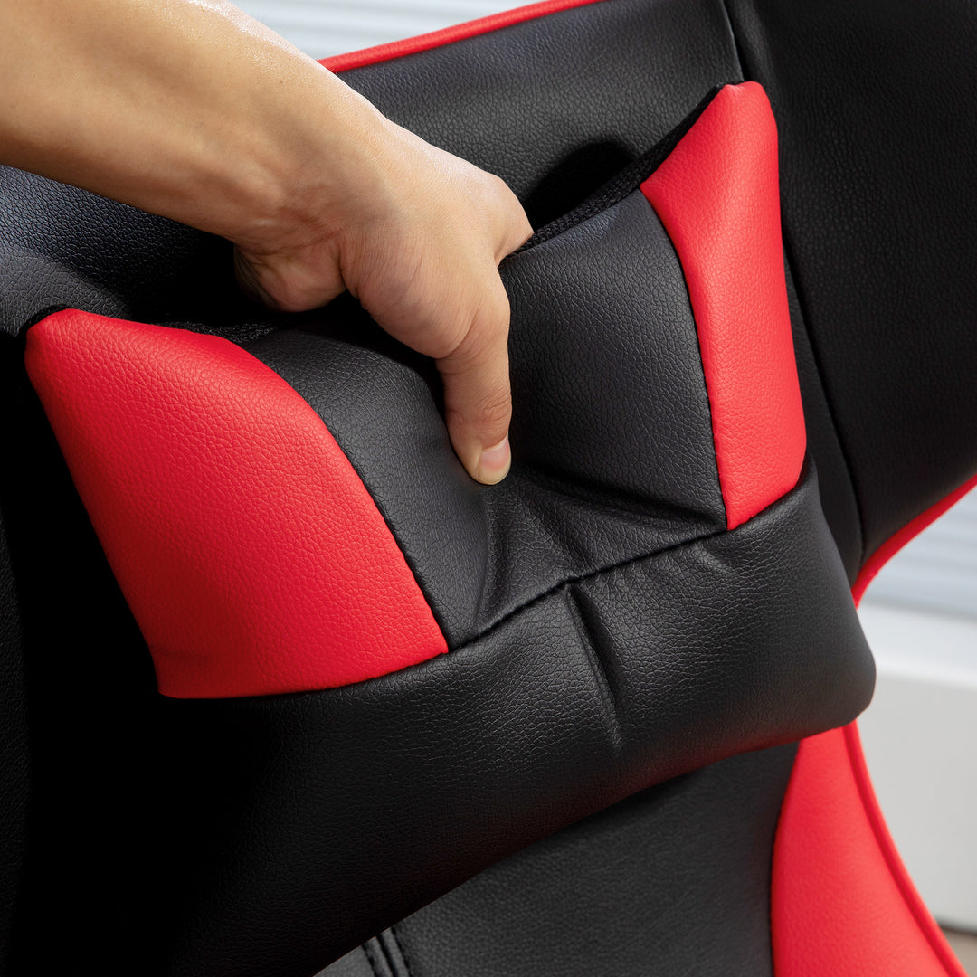 Gamingstol med gyngefunktion, drejestol, højdejusterbar, polstret sæde, metal, 67 x 71 x 112 cm, rød