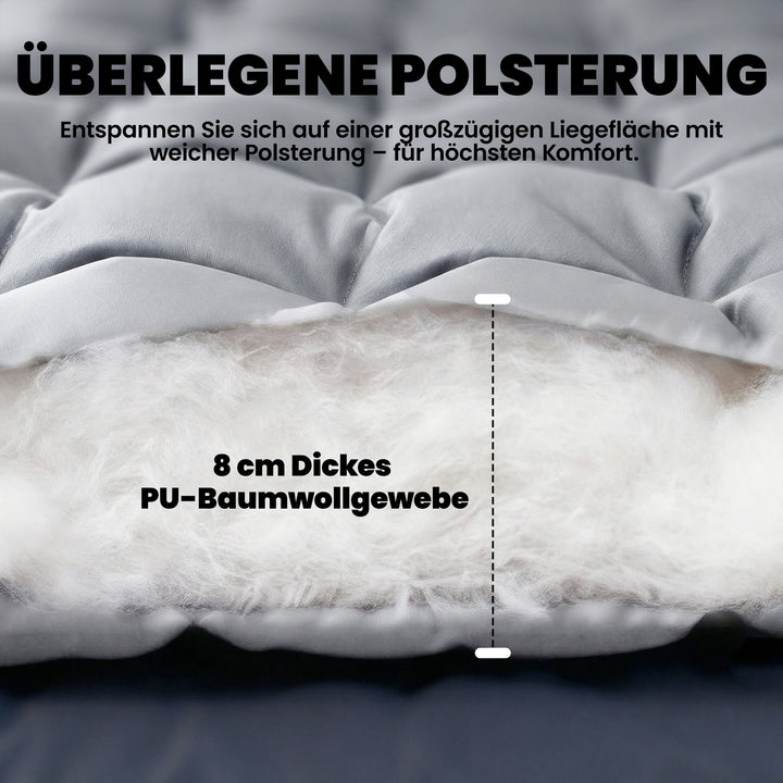Campingmåtte, foldbar, 8 cm tyk campingmadras med skridsikkert betræk og stropper til camping, 200 x 80 cm, lysegrå