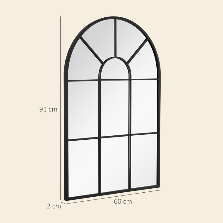 Vinduesspejl med metalramme, 91 cm x 2 cm x 60 cm, sort