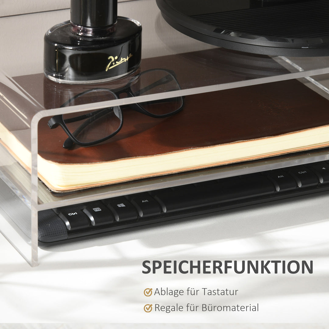 Skærmstativ med tastaturrum, transparent, til skærme op til 24 tommer, 2 niveauer, akryl, 50,8 x 19 x 12 cm