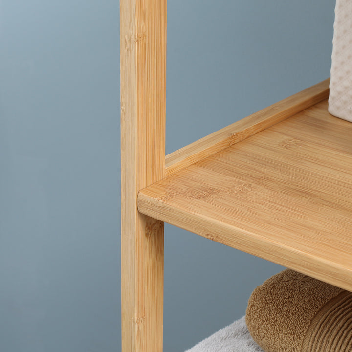 Badeværelsesskab, 3 hylder, 2 skuffer, bambus, 30 cm x 30 cm x 140 cm, naturfarvet