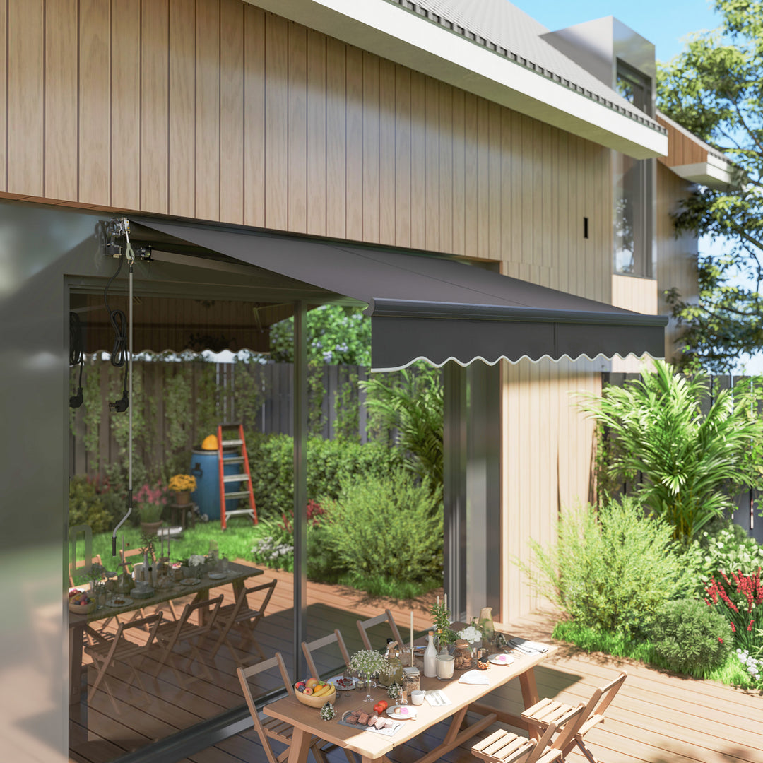 Klemmemarkise med håndsving, elektrisk højdejusterbar, markise med leddeleje, 300 cm bred, mørkegrå