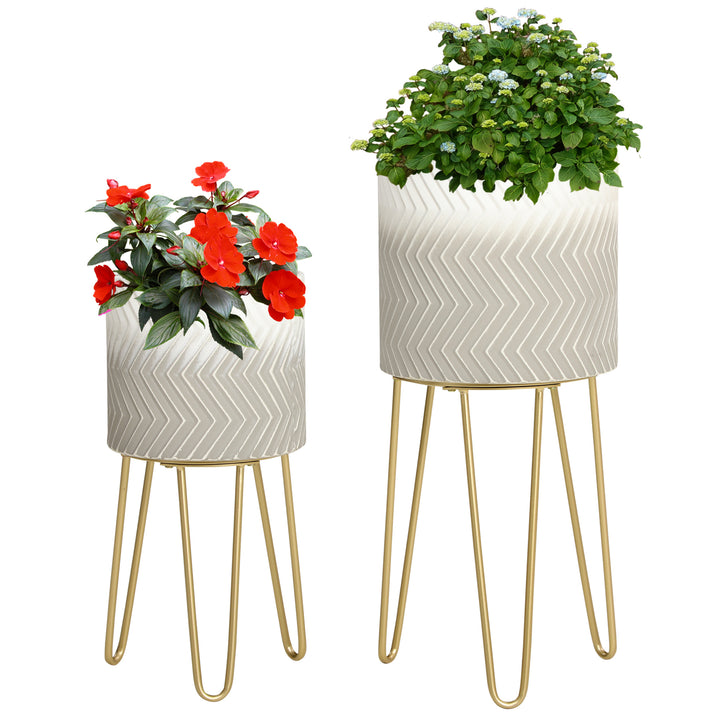Sæt med 2 blomsterstandere, dekorativt design, metalramme, 30 x 30 x 67 cm