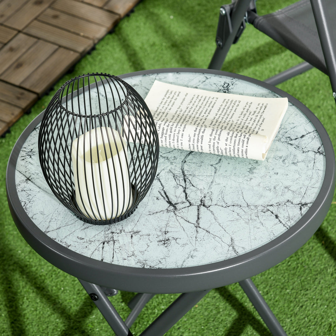 Sammenklappeligt sidebord, udendørs klapbord, med bordplade af hærdet glas, til terrasse, 45 x 45 x 50 cm, hvid