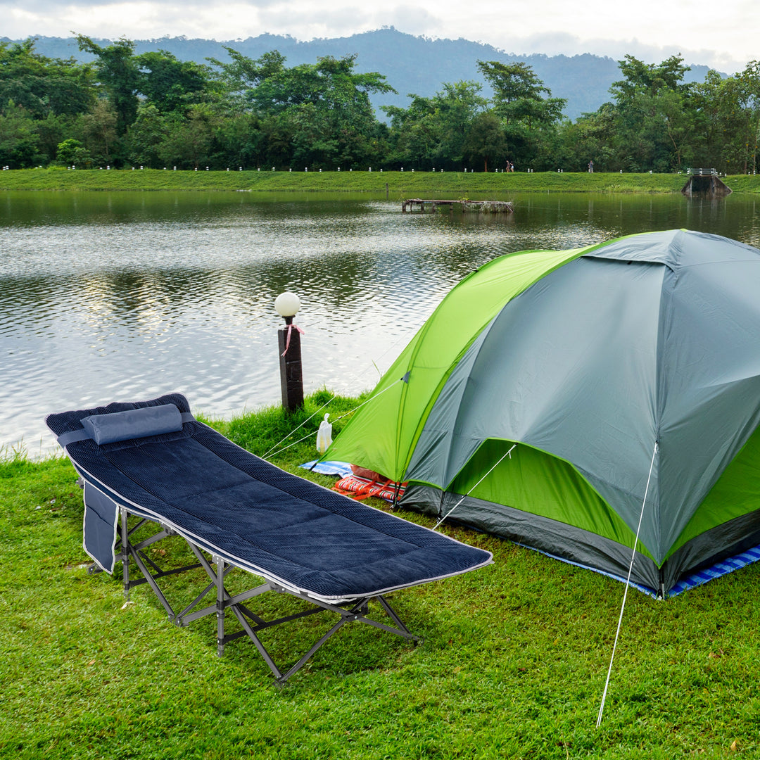 Campingseng, foldbar feltseng med pude, 188 x 64,5 x 53 cm, mørkeblå