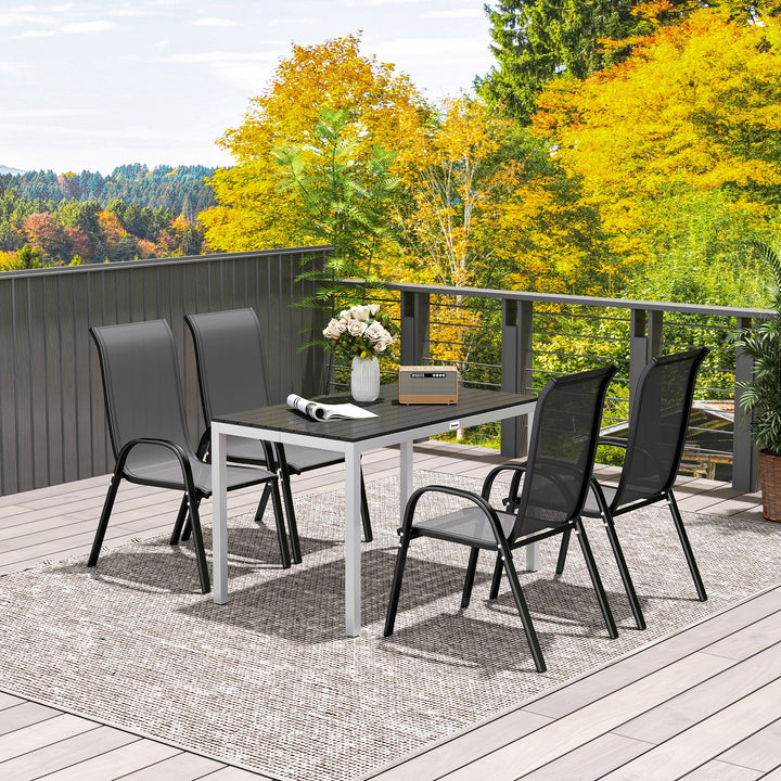 Aluminium havebord, 120x70 cm, vejrbestandigt, balkonbord med trælook, til 4-6 personer, sort