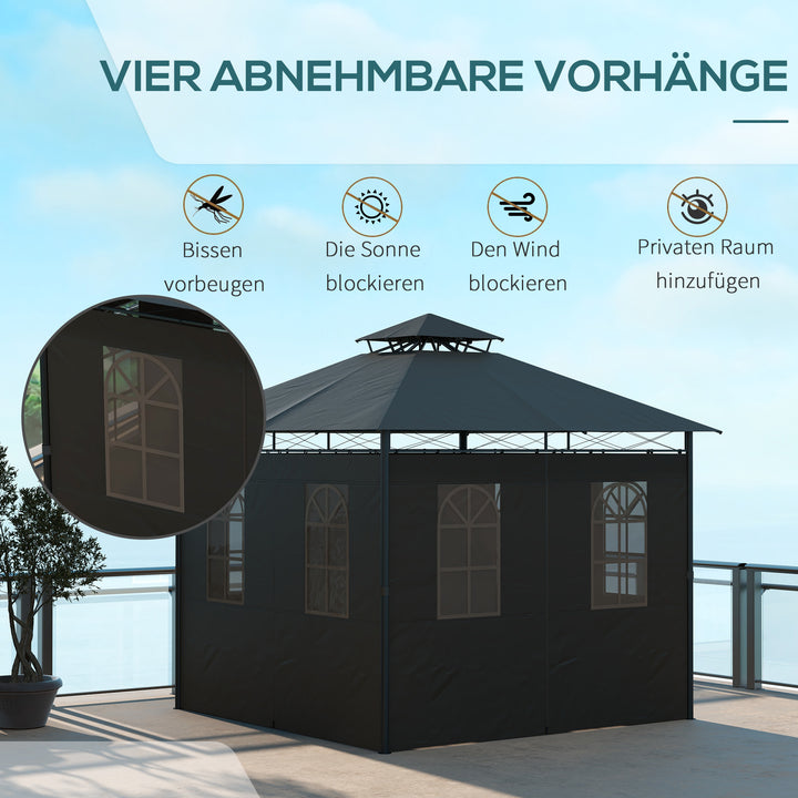 Pavilion partytelt havepavillon, 3 x 3 x 2,88 m, mørkegrå
