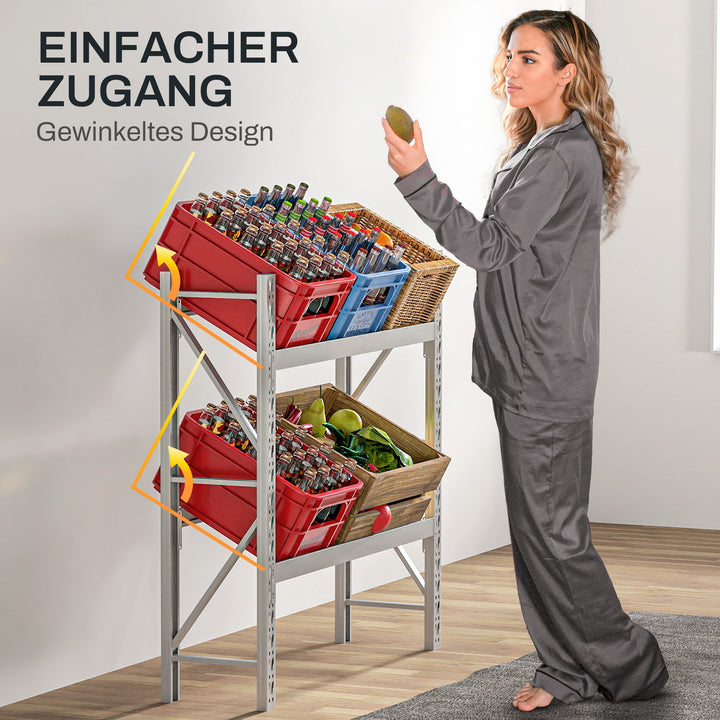 Drikkekassestativ, op til 6 kasser, højdejusterbar, stålramme, 110x30x110 cm, hvid