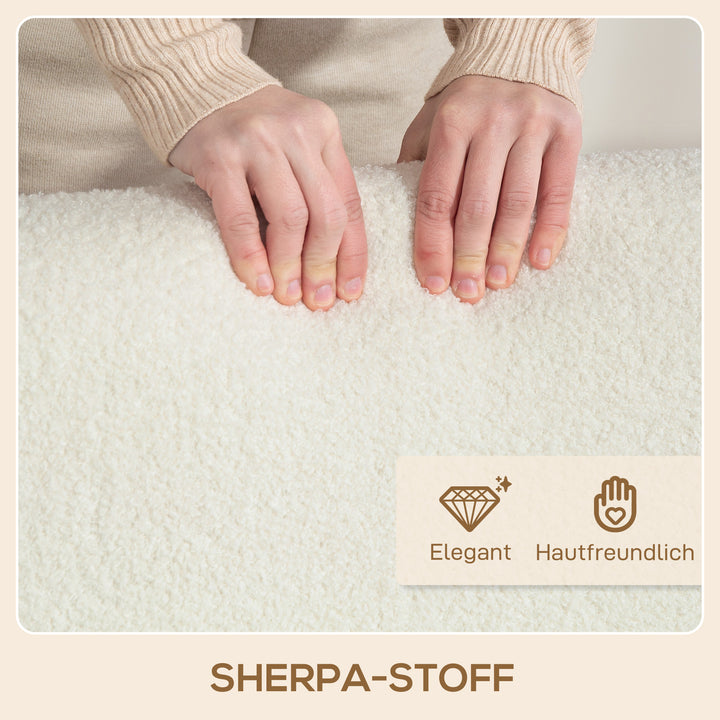 Lænestol med ryglæn, armlæn, polstret loungestol med sherpa-look, træben, til soveværelse, stue, op til 120 kg, cremehvid