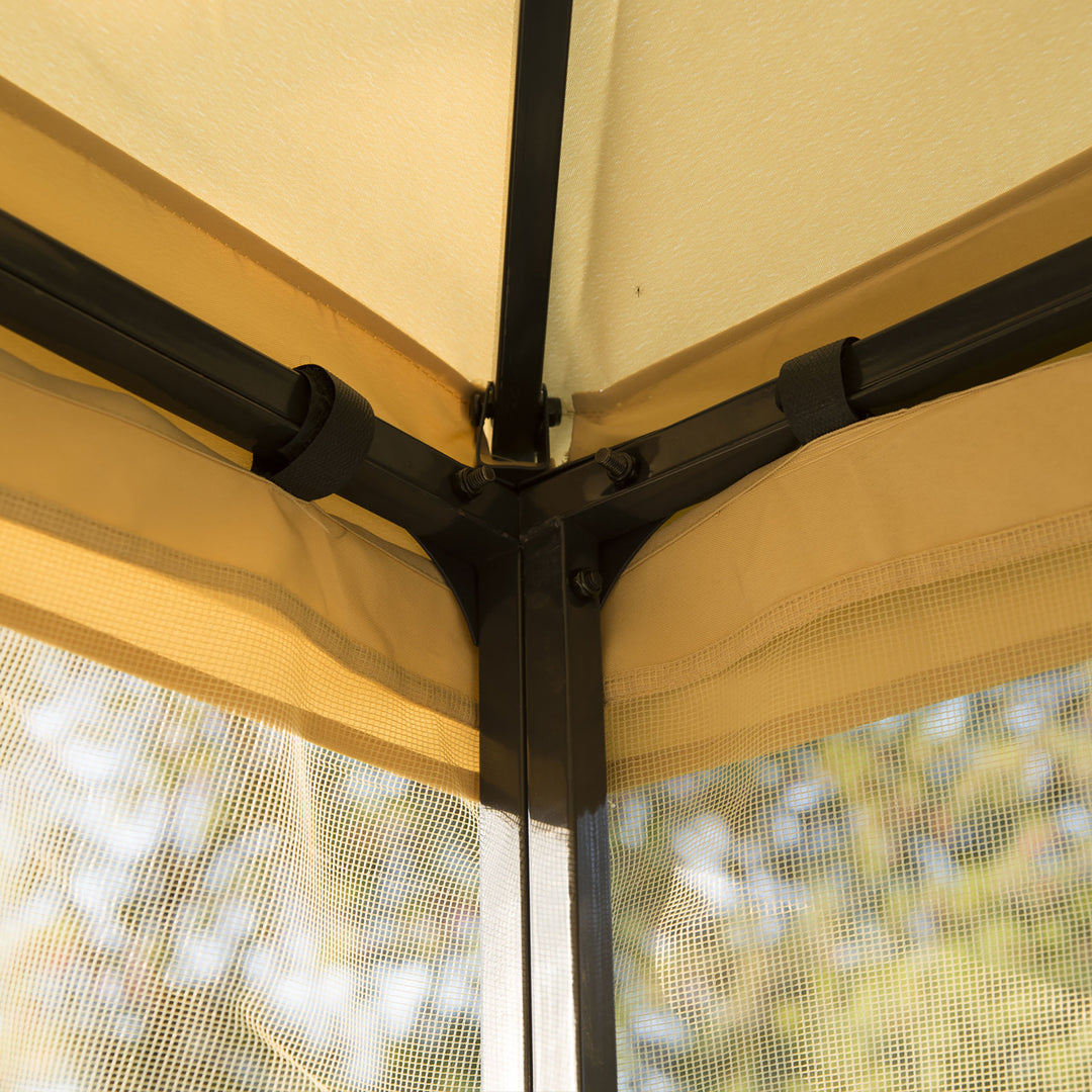 Luksus 3x3 m pavillon, havepavillon med dobbelttag, festtelt med sidepaneler, partytelt, havetelt, pagode, beige