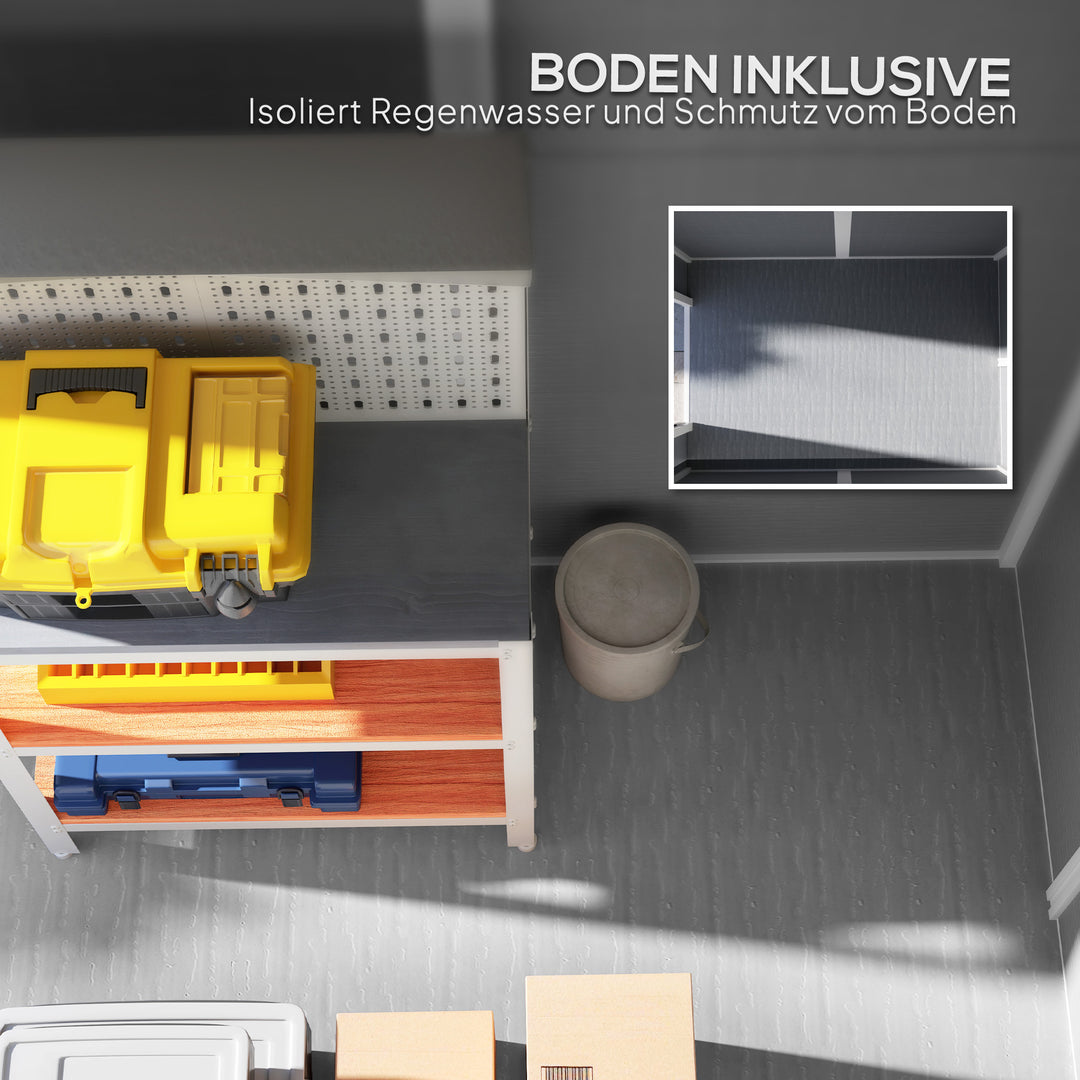 Haveskur, plastik havehus med gulv, vindue, aflåselige døre, til haven, 131b x 186d x 198h cm, grå