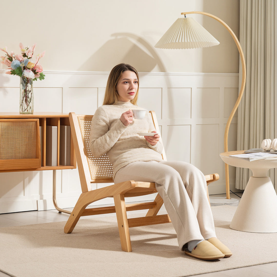 Rattanstol, træramme, bredt sæde, 64 x 70 x 74 cm, naturtræ