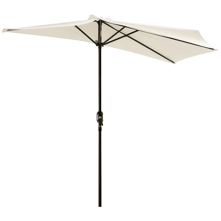 Halvcirkelformet parasol med håndsving, haveparasol, metalstel, balkonparasol, 293x150 cm, cremehvid