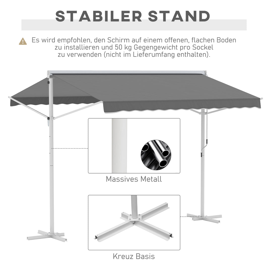 Fritstående markise, havemarkise, markise med foldearm og håndsving, terrasse, grå, 3x3m