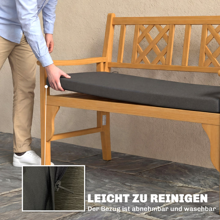 Vandafvisende bænkhynde, udendørs siddehynde med aftageligt betræk og fastgørelsesstropper til have og terrasse, 110 x 46 cm, mørkegrå