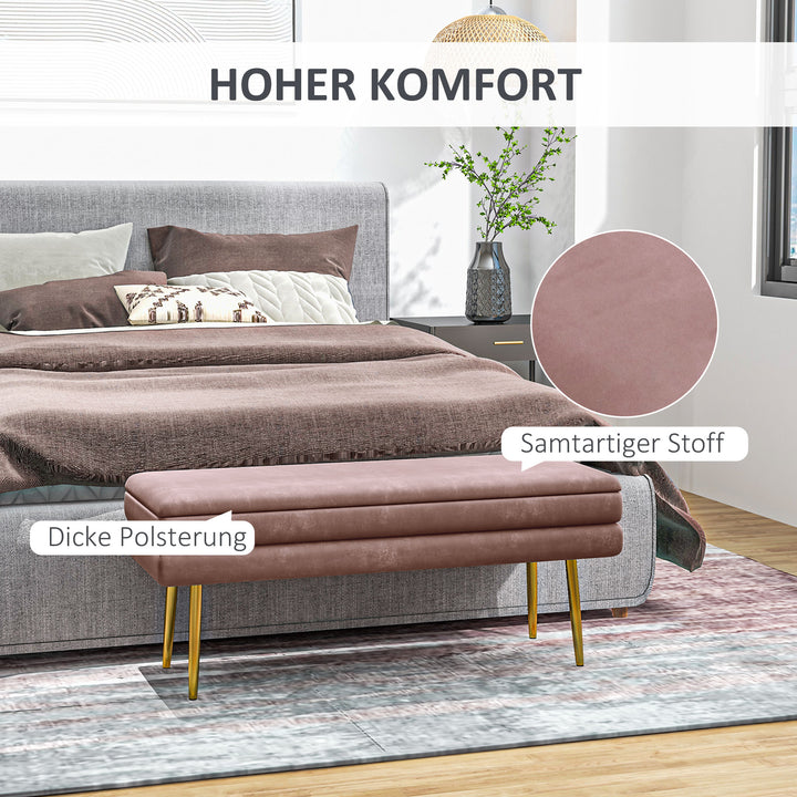 Polstret bænk med opbevaring, stål, 100 x 37,5 x 42 cm, pink