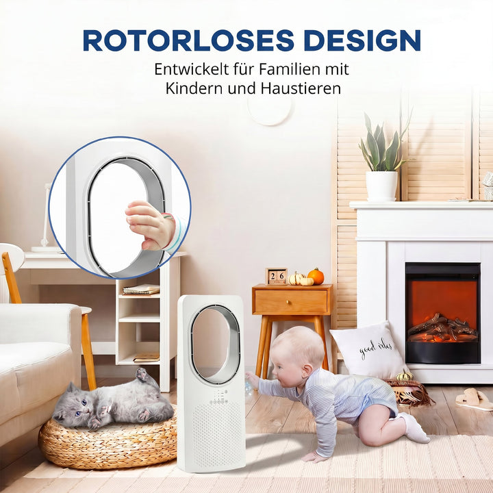 Bladløs tårnventilator til soveværelser, 36 dB standerventilator med 45° oscillation, 3 hastigheder, 3 tilstande, 15-timers timer, hvid