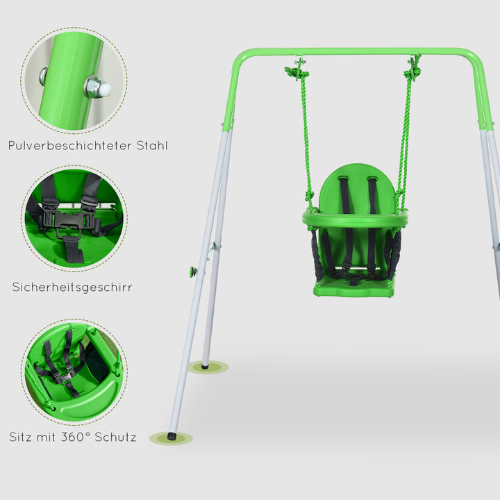 Børnegynge, til 6-36 måneder, sikkerhedsbøjle, sikkerhedssele, metalramme, 122 x 146 x 122 cm, grøn