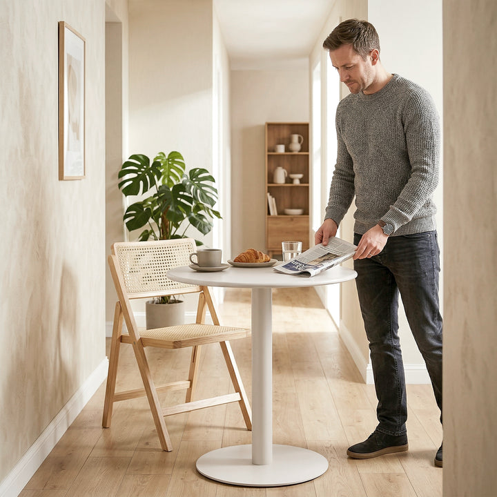 Rundt køkkenbord til 2 personer med stålramme, pladsbesparende, 60 x 60 x 72 cm, beige