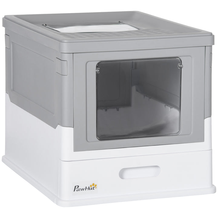 Kattebakke med bundbakke og ske i plastik, grå