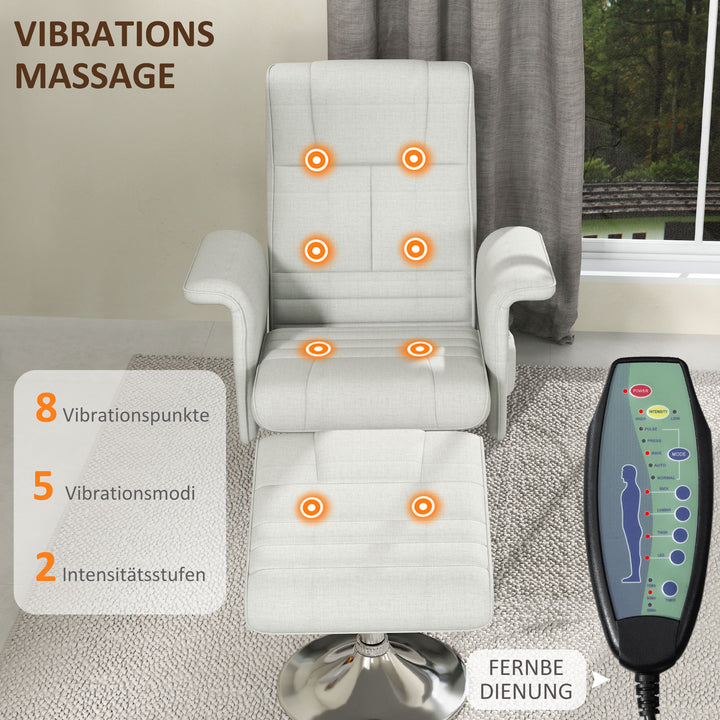 Massagestol med skammel, lænestol, 78 x 95 x 88 cm, cremefarvet