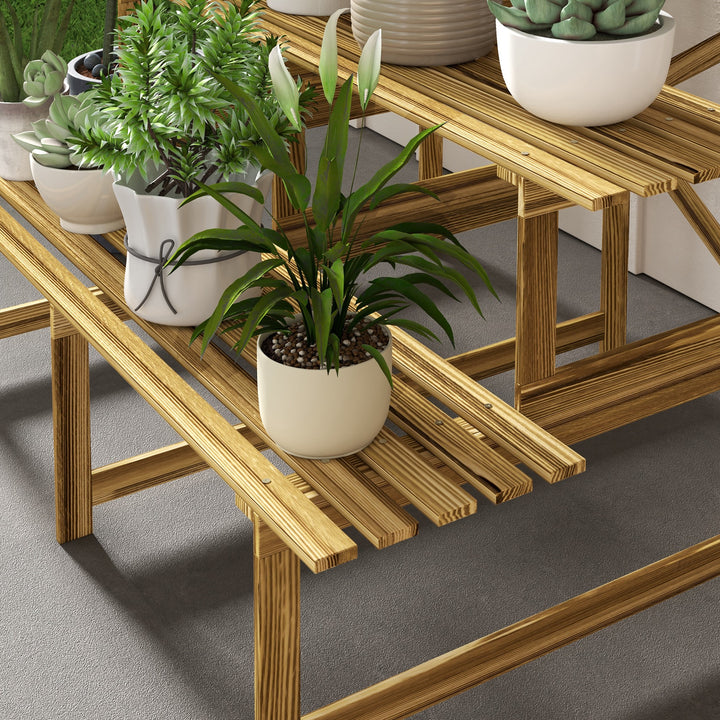 Plantestige, blomsterstige, blomsterhylde, plantehylde, blomsterstativ, 3 niveauer, fyrretræ, 120 x 80 x 78 cm