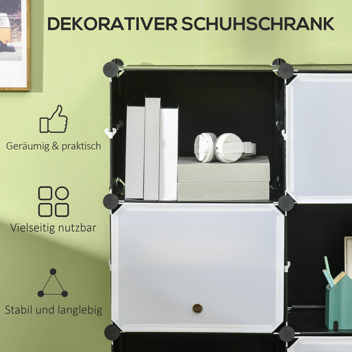 Modulært reolsystem, indstiksreol, samlet af 12 kuber 125 x 32 x 125 cm, plast + stål sort