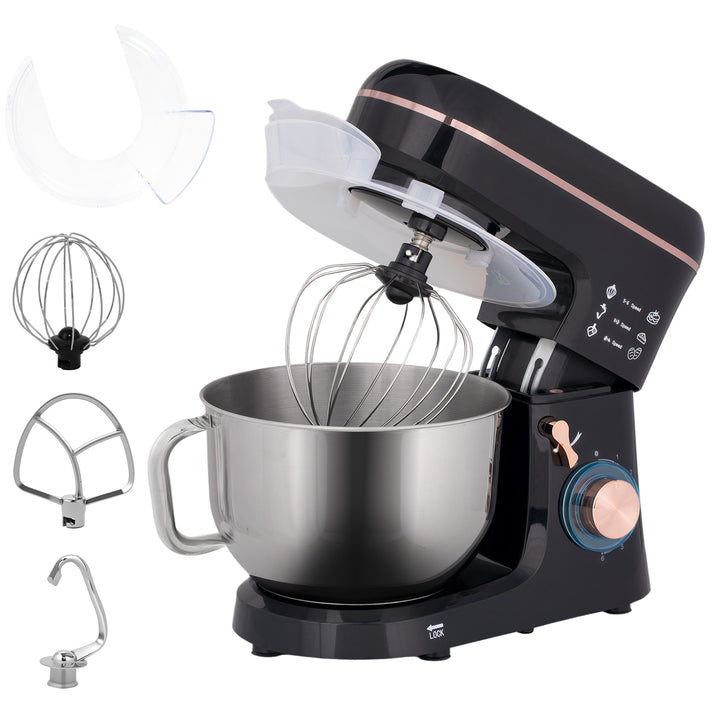 Standmixer, foodprocessor, omrører, 6 hastigheder, 5,5 l skål i rustfrit stål, sort