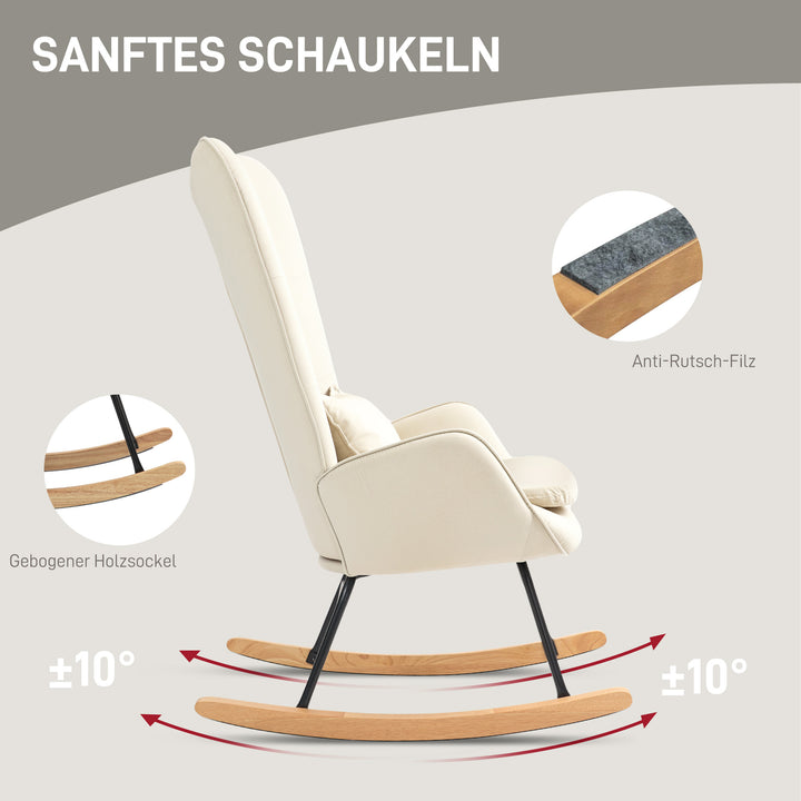 Gyngestol, blødt fløjlsbetræk med lændehynde, bæreevne op til 120 kg, 67 x 85 x 112 cm, cremehvid
