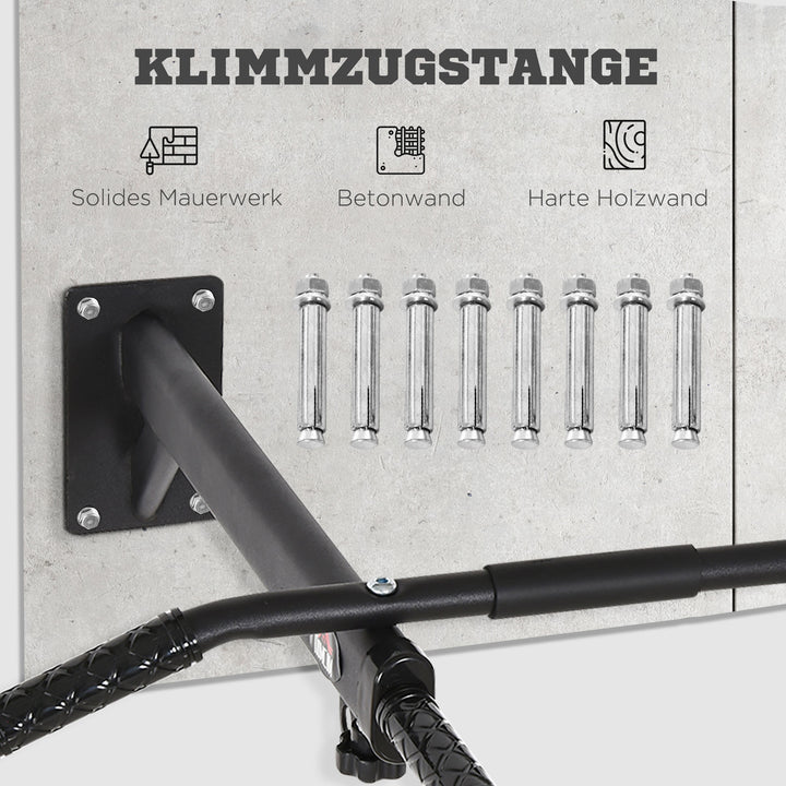 Væg- eller loftsmonteret pull-up-stang, belastningskapacitet op til 150 kg, multifunktionel pull-up-stang med skridsikre greb, øjer for sikker og stabil brug, stål, sort