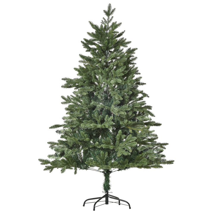 Kunstigt juletræ 150 cm, kunstigt grantræ med 444 spidser, 3 forskellige bladformer, flammehæmmende, med metalfod til indendørs brug
