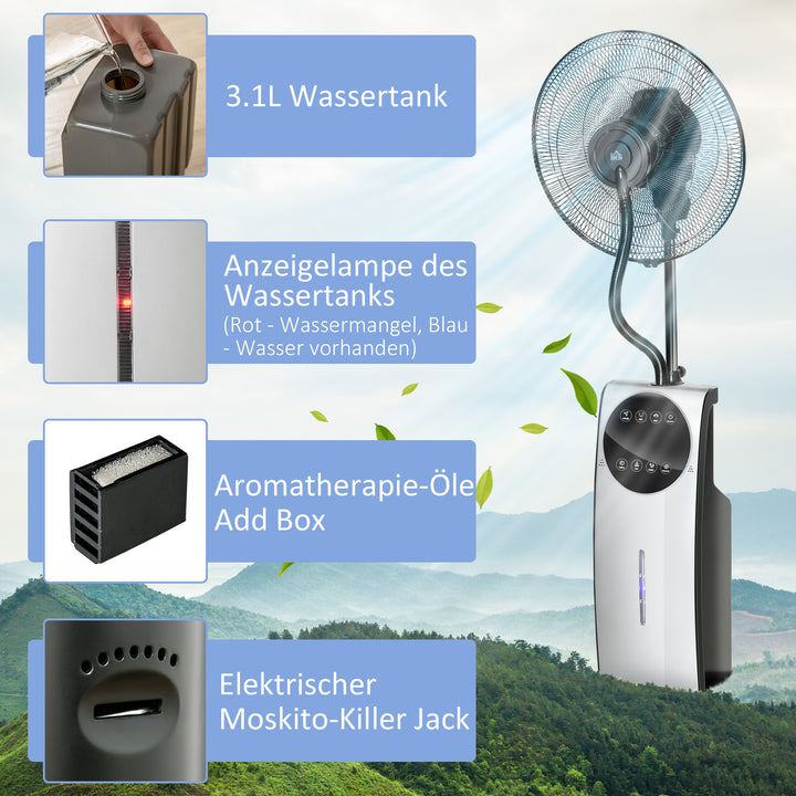2-i-1 ventilator, LED-display, timerfunktion, Ø 44,5 x 135H cm, sølv + sort