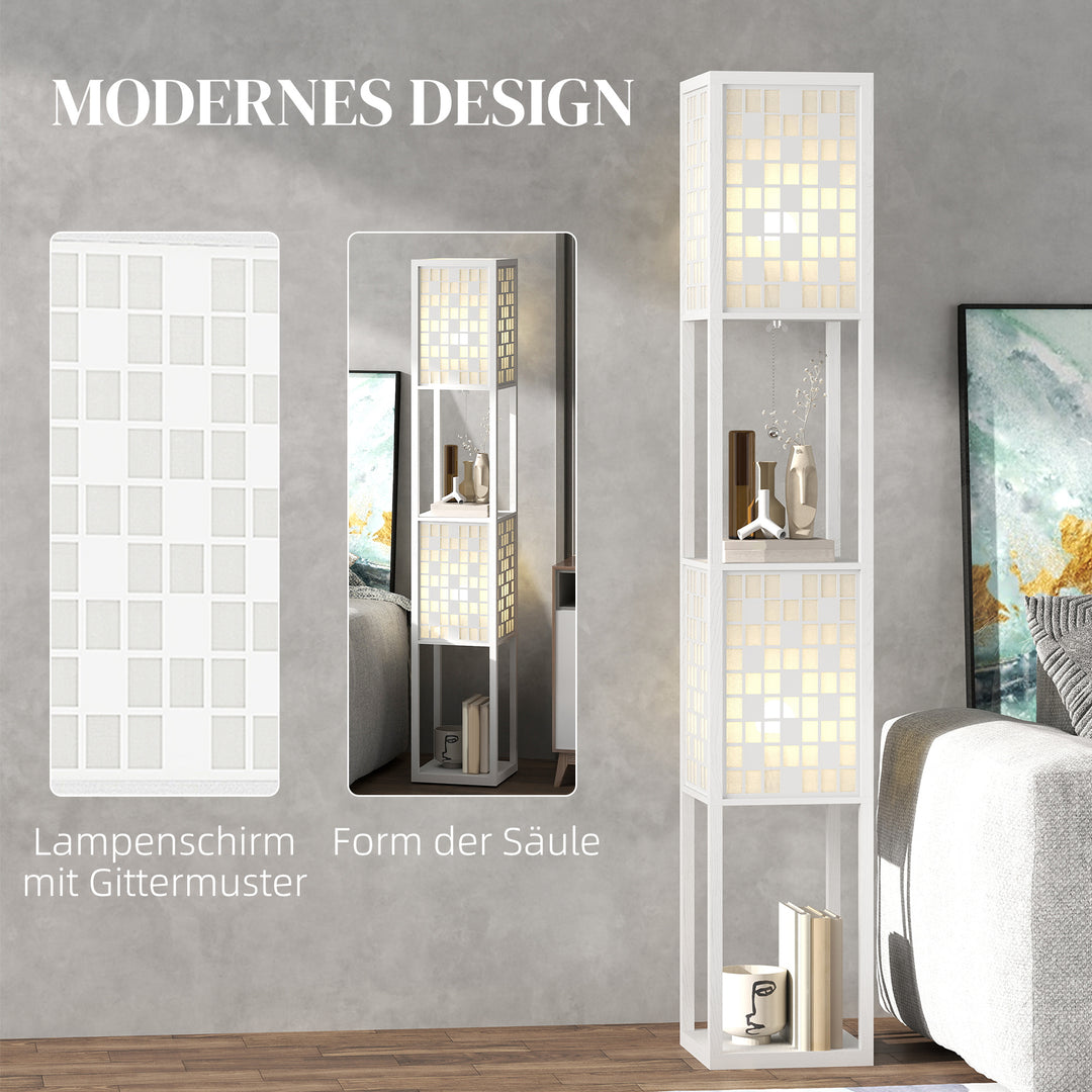 Gulvlampe, gittermønster, 2-lags hylder, til forskellige pærer, hvid