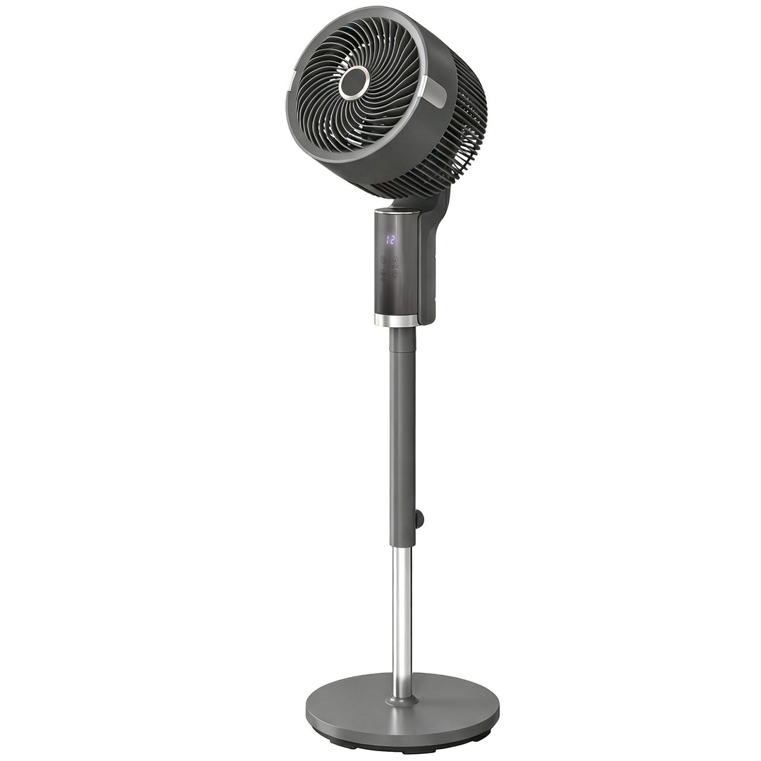 Sokkelventilator, luftcirkulator, ventilator med 8 hastighedsindstillinger, LED-display, fjernbetjening, timer, 90° oscillation, grå
