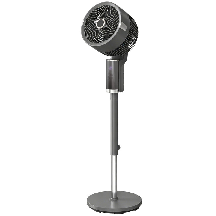 Sokkelventilator, luftcirkulator, ventilator med 8 hastighedsindstillinger, LED-display, fjernbetjening, timer, 90° oscillation, grå