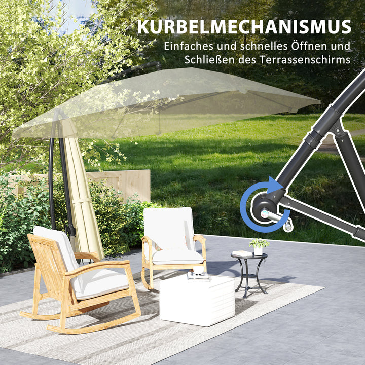 Cantilever paraply aluminium ø 260 cm parasol, vandtæt paraply med håndsving og stativ, håndsving, beige