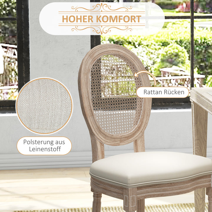 Sæt med 2 spisestue-/køkkenstole, vintage design, fletlook, natur + creme