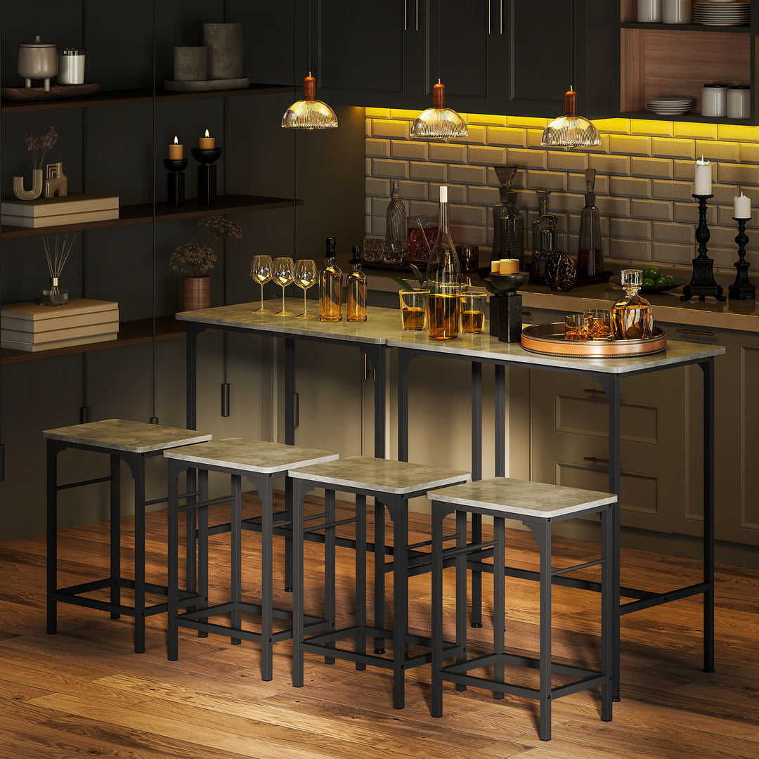 Barbordsæt barbord med barstolsæt spisebord med 2 stole med skridsikker fodpude grå