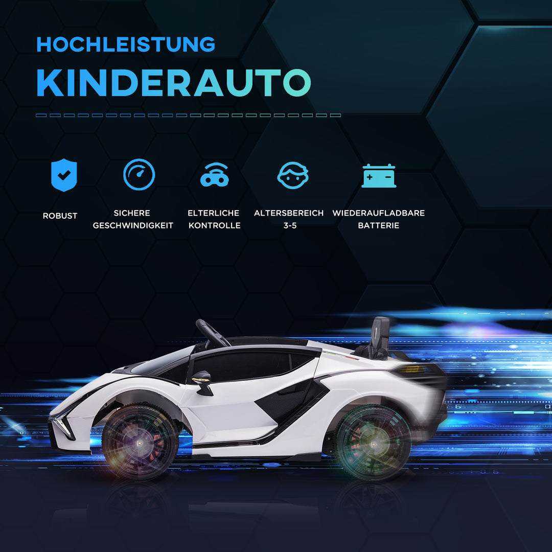 Børnebil 12V 2 køretilstande Lamborghini SIAN SUV legetøjsbil elbil med fjernbetjening musik (MP3/USB) lys 37-60 måneder metalhvid 108 x 62 x 40 cm