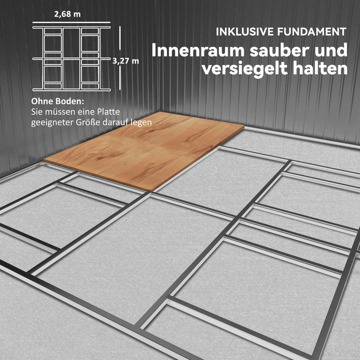 Redskabsskur, vejrbestandigt haveskur til haveredskaber, med ventilationsvinduer, skydedøre, stål, mørkegrøn