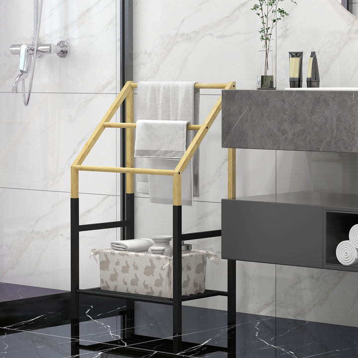 Håndklædetørrer, fritstående, 3 stænger, 51x31x85,5cm, sort/naturfarvet