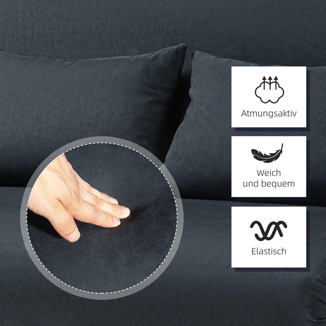 Sovesofa, 5-vejs justerbar, imiteret ruskind, stålstel, inklusive hynder, sort