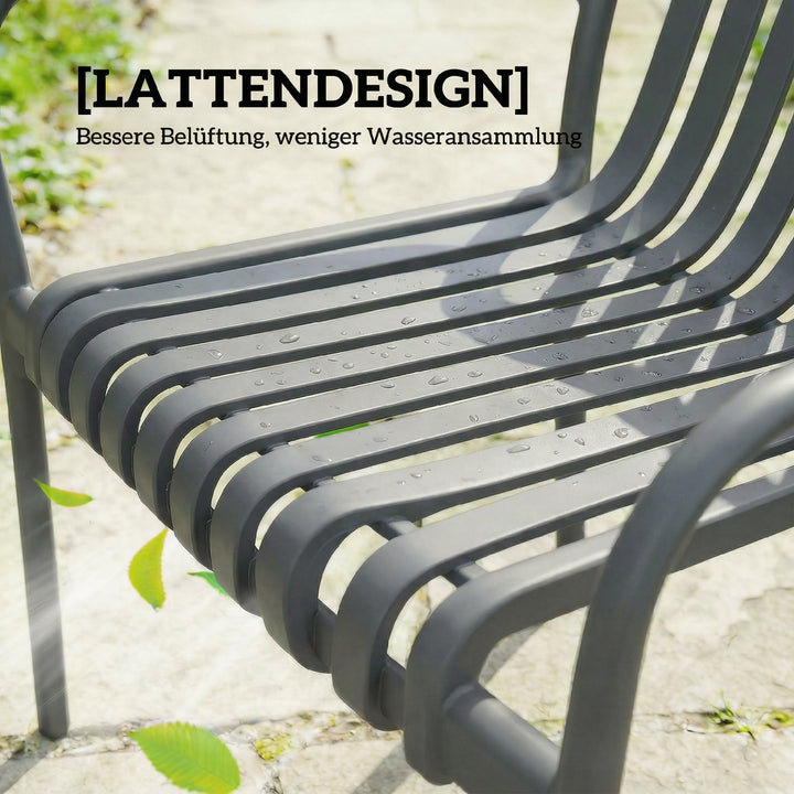 Sæt med 4 stabelbare havestole med lameller, ergonomiske, mørkegrå