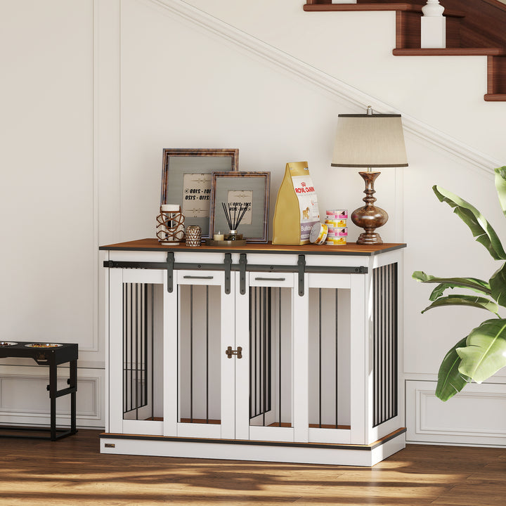 Hundebur med 2 døre, hundebur, transportkasse til hunde, rustikt design, låsbar, hvid