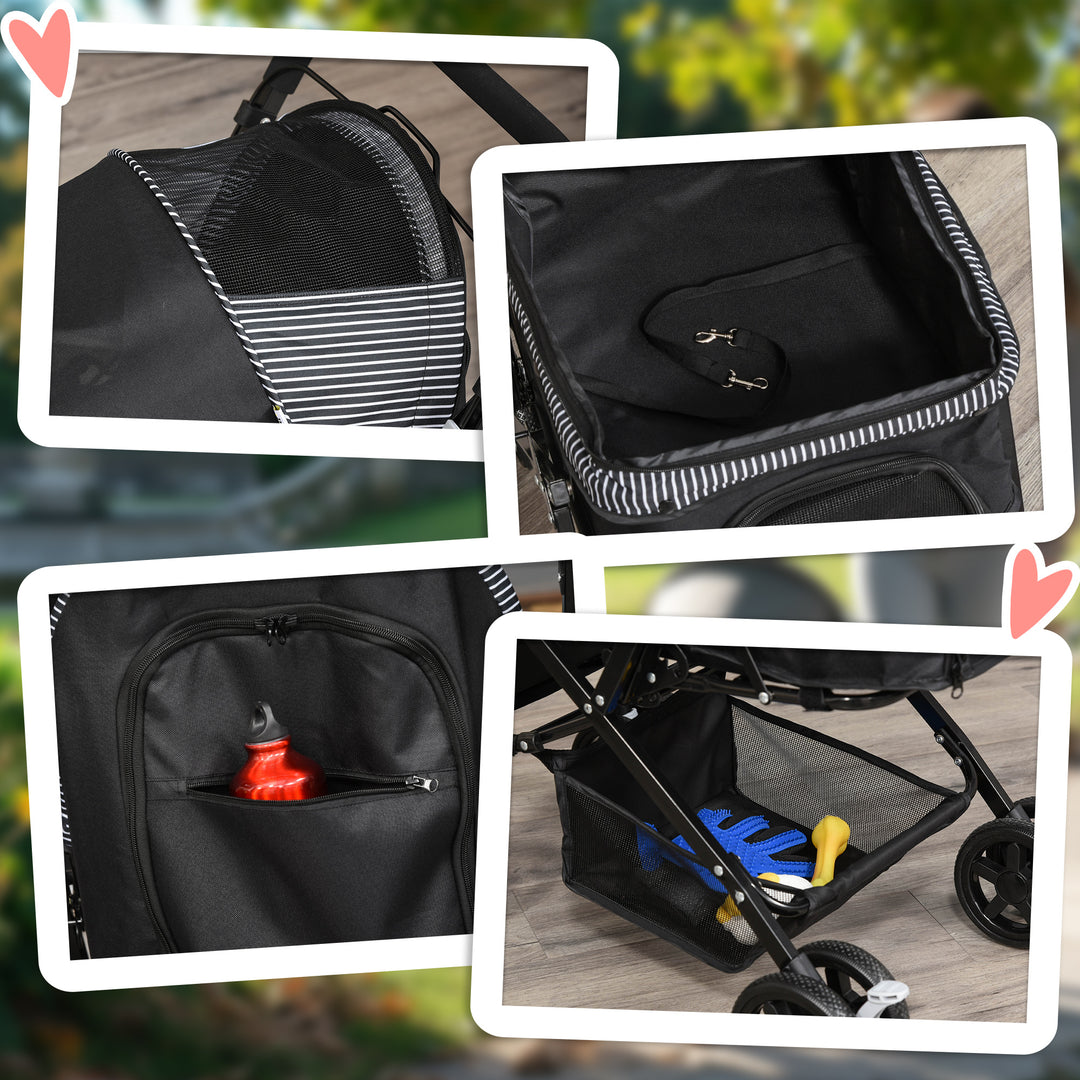 Hundevogn hundevogn klapvogn til små hunde og katte kæledyrsvogn kæledyrsvogn kattevogn oxford sort 76,5 x 52 x 95 cm