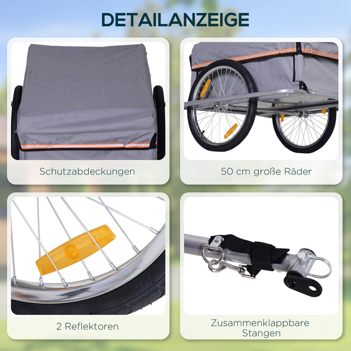 Sammenklappelig cykeltrailer, lasttrailer med kobling, transporttrailer med en lasteevne på op til 40 kg, transporttrailer til cykler og trækvogne, 140 x 88 x 60 cm