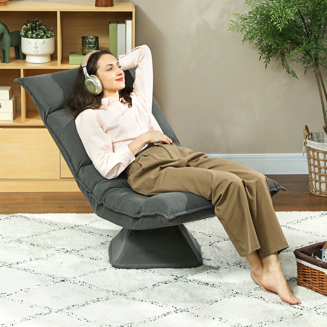 Gulvstol med 5-vejs justerbar ryglæn, drejelig, moderne polstret stol, mørkegrå