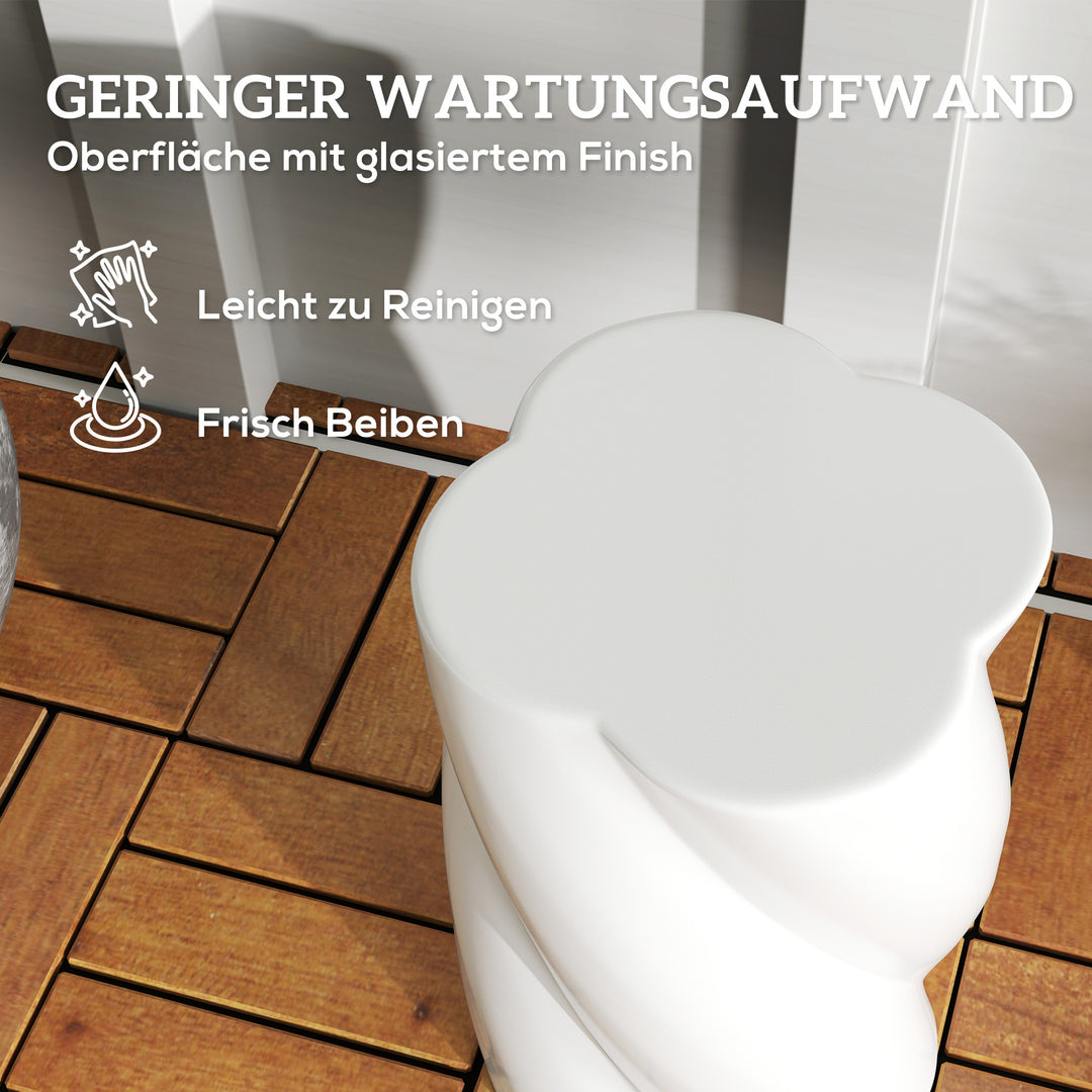 Keramisk spiralskammel, 120 kg lasteevne, 33 x 45 cm, vejrbestandig haveskammel med låg, hvid