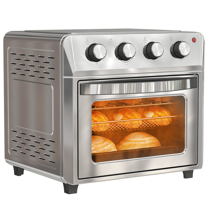 Miniovn med varmluft, airfryer, 6 varmefunktioner, timer, tilbehør, 24L, sølv